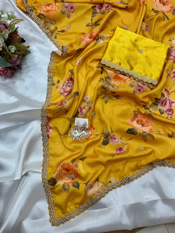 Yellow_Floral_Print_Embroidered_Saree
