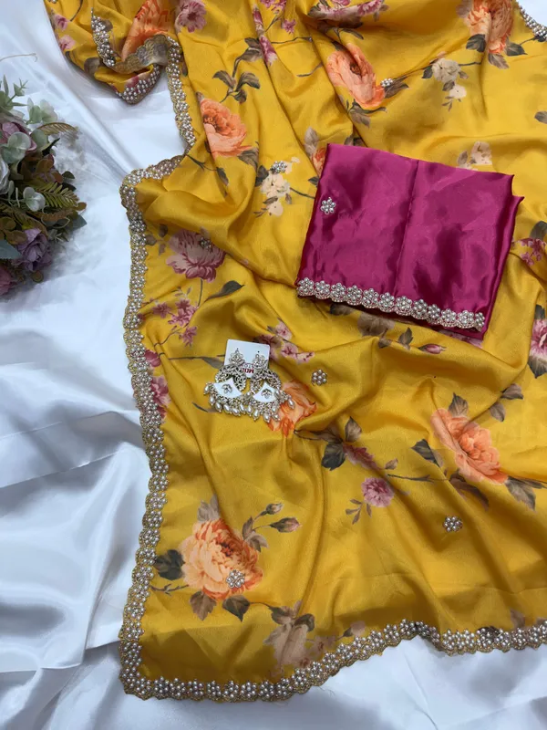 Yellow_Floral_Print_Embroidered_Saree