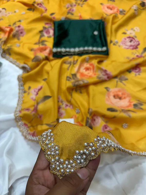Yellow_Floral_Print_Embroidered_Saree