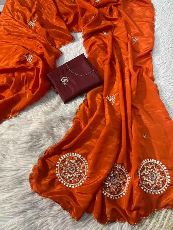 Rusty_Orange_Satin_Silk_Handwork_Saree