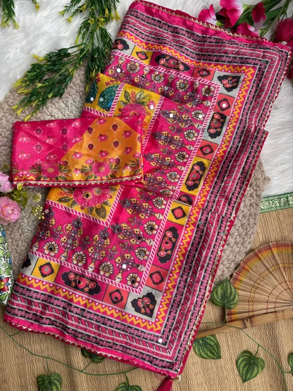 Multicolor_Ajarakh_Print_Mirror_Embroidered_Saree