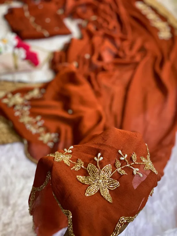 Orange_Chocolate_Silk_Handwork_Saree