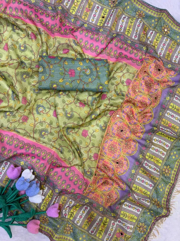 Green_Kalamkari_Print_Mirror_Embroidered_Saree