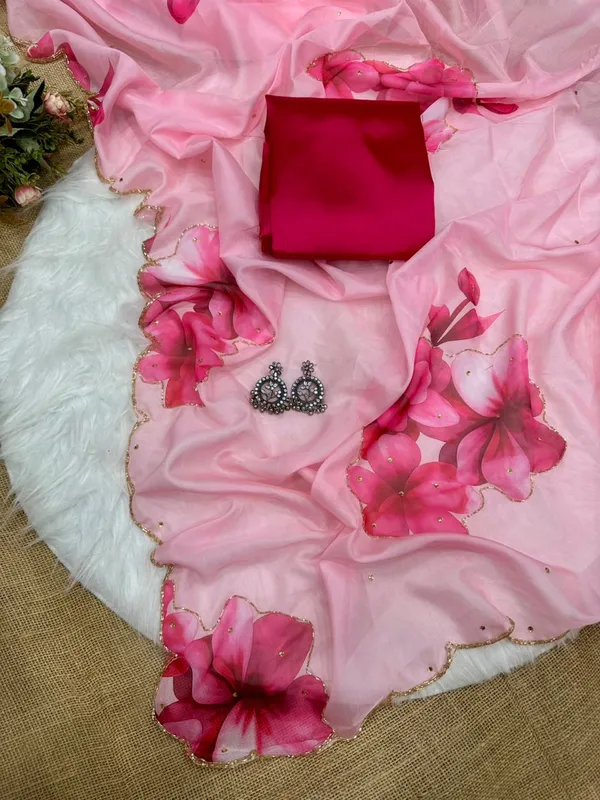 Pink_Floral_Print_Hand-Embroidered_Saree
