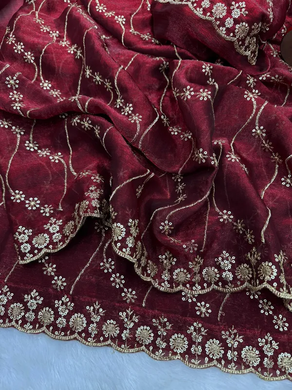 Maroon_Space_Silk_With_Lehriya_Embroidered_Saree