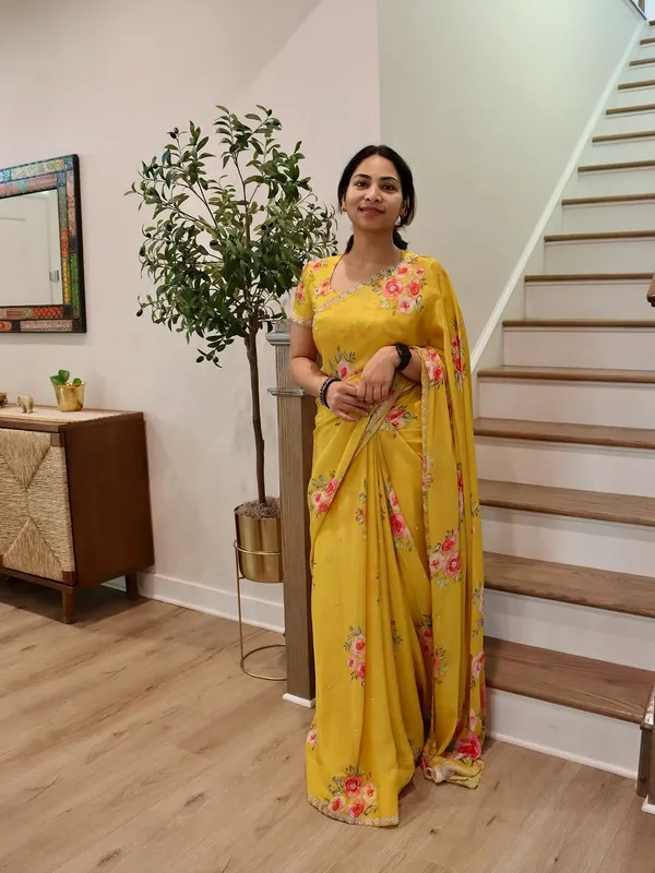Yellow_Floral_Print_Embroidered_Saree