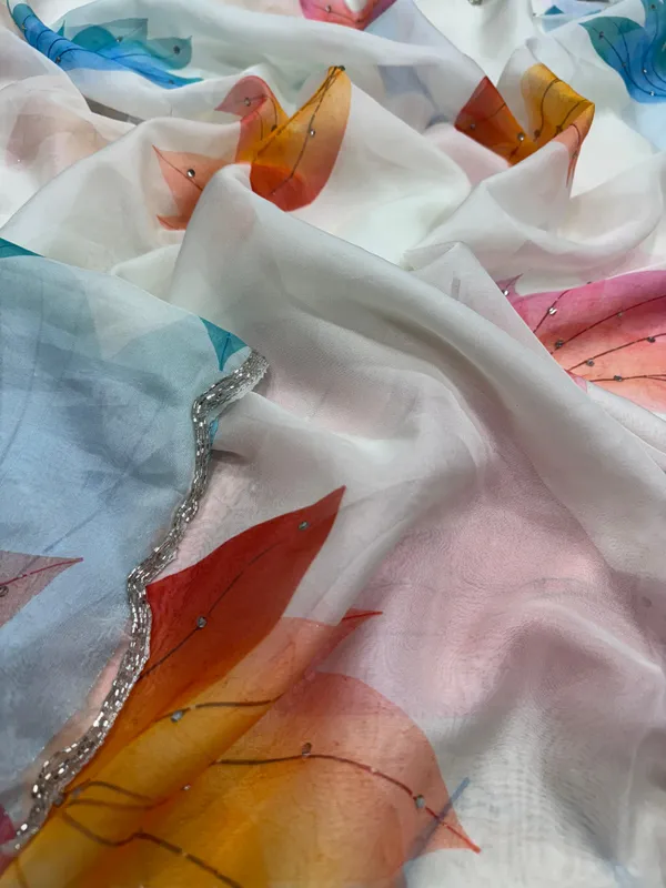 White_Leaf_Handwork_Designer_Saree