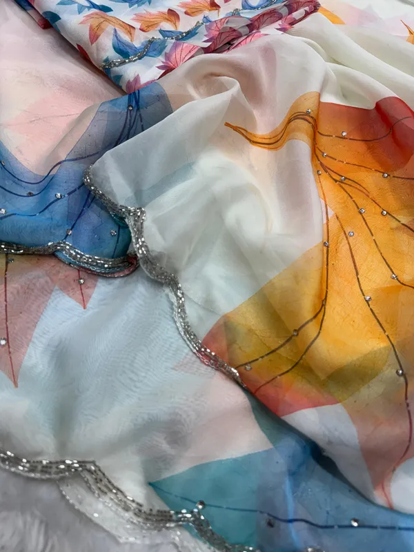 White_Leaf_Handwork_Designer_Saree