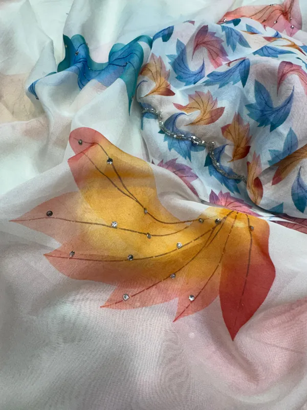 White_Leaf_Handwork_Designer_Saree