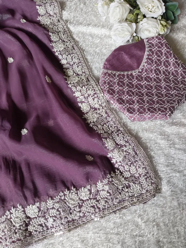Purple_Crunchy_Chiffon_Silk_Designer_Saree