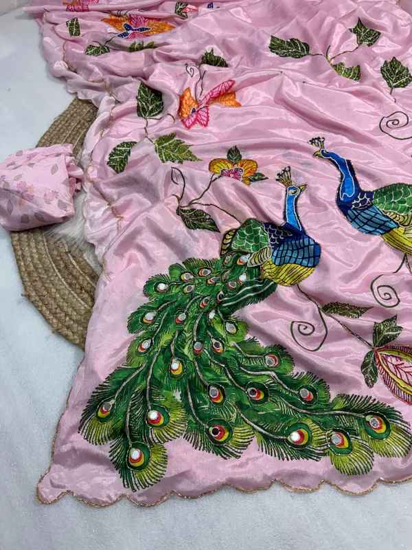 Pink_Peacock_Hand-Embroidered_Saree