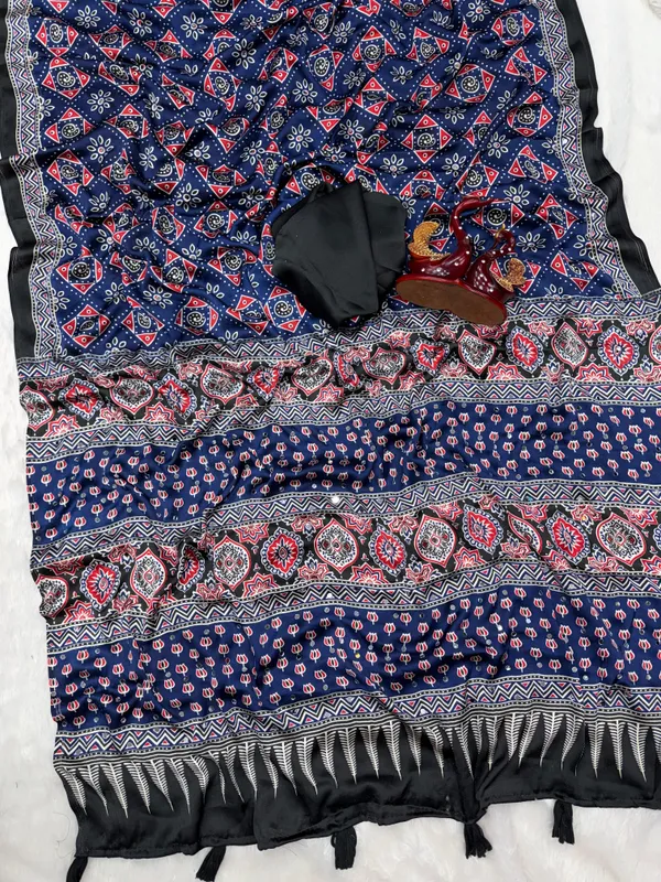 Navy-Blue_Ajarakh_Print_Mirror_Embroidered_Saree