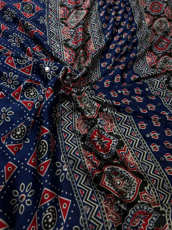 Navy-Blue_Ajarakh_Print_Mirror_Embroidered_Saree