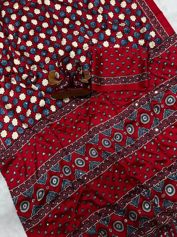 Red_Ajarakh_Print_Mirror_Embroidered_Saree