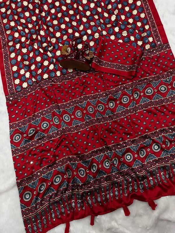 Red_Ajarakh_Print_Mirror_Embroidered_Saree