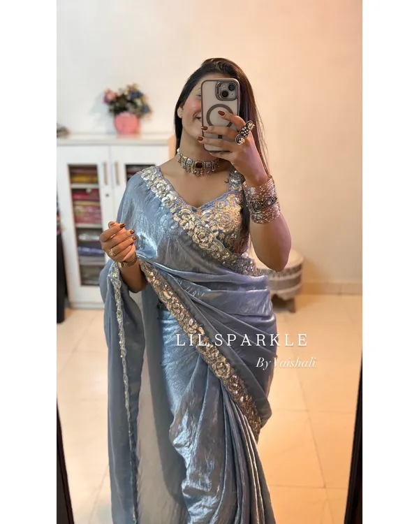 Blue_Space_Silk_With_Embroidered_Waist-Belt_Saree