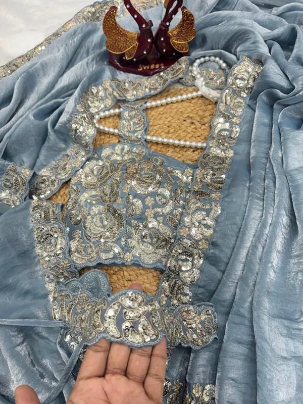 Blue_Space_Silk_With_Embroidered_Waist-Belt_Saree