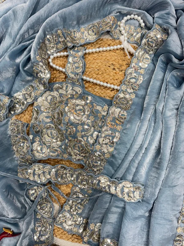 Blue_Space_Silk_With_Embroidered_Waist-Belt_Saree