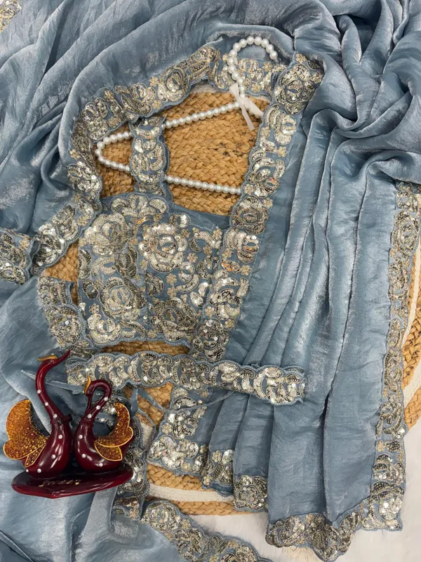 Blue_Space_Silk_With_Embroidered_Waist-Belt_Saree