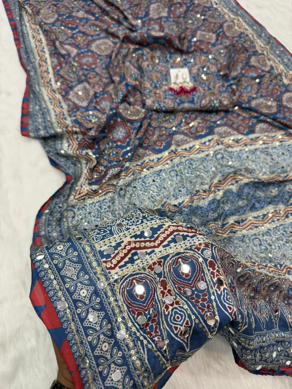 Blue_Ajarakh_Print_Mirror_Embroidered_Saree