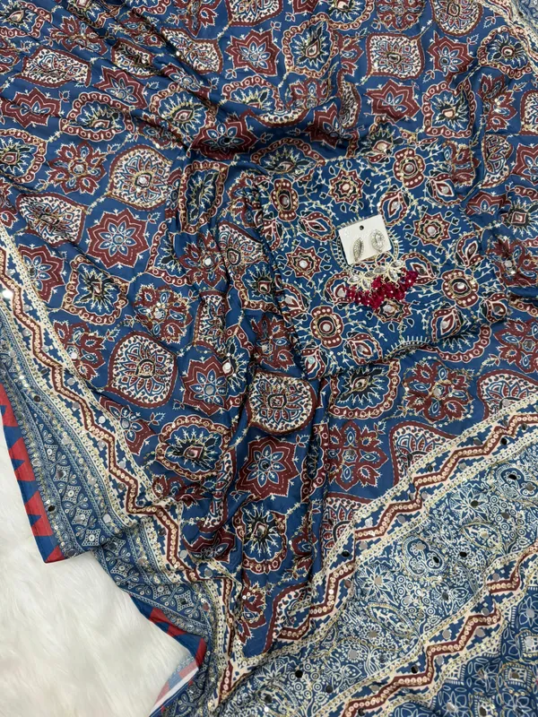 Blue_Ajarakh_Print_Mirror_Embroidered_Saree