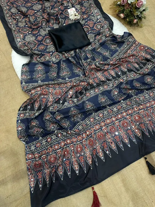 Blue_Ajarakh_Print_Mirror_Work_Saree