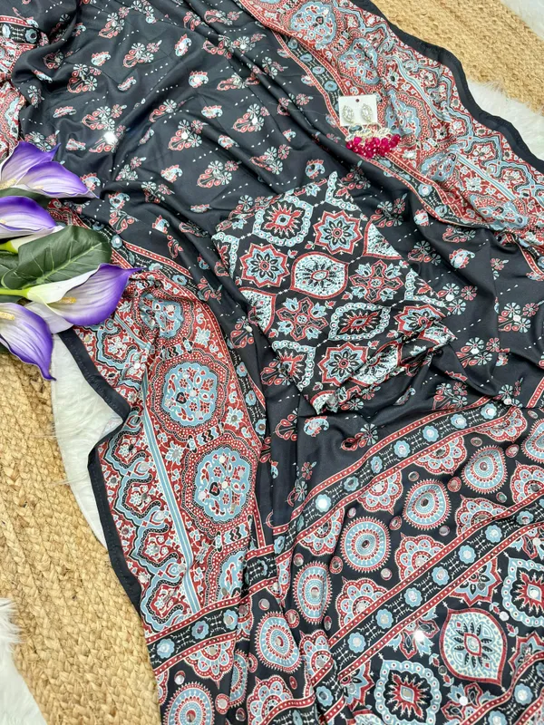 Black_Ajarakh_Print_Mirror_Embroidered_Saree