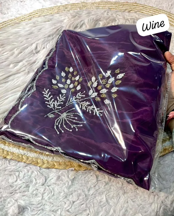 Wine_Satin_Silk_Handwork_Saree