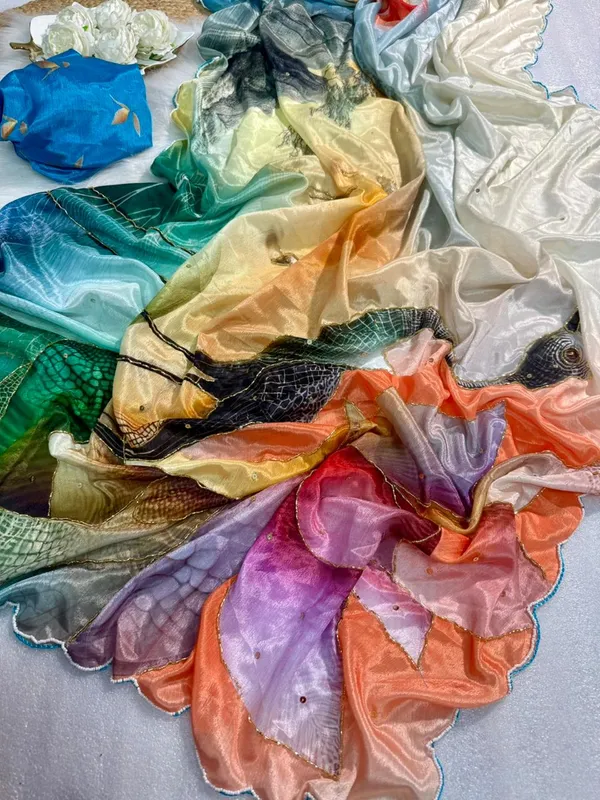 Multicolor_Swan_Print_Hand-Embroidered_Saree