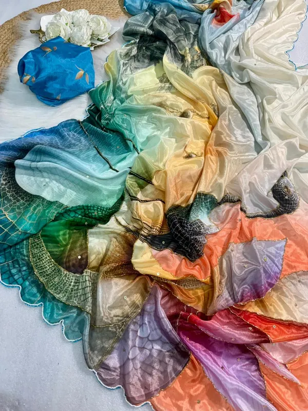 Multicolor_Swan_Print_Hand-Embroidered_Saree
