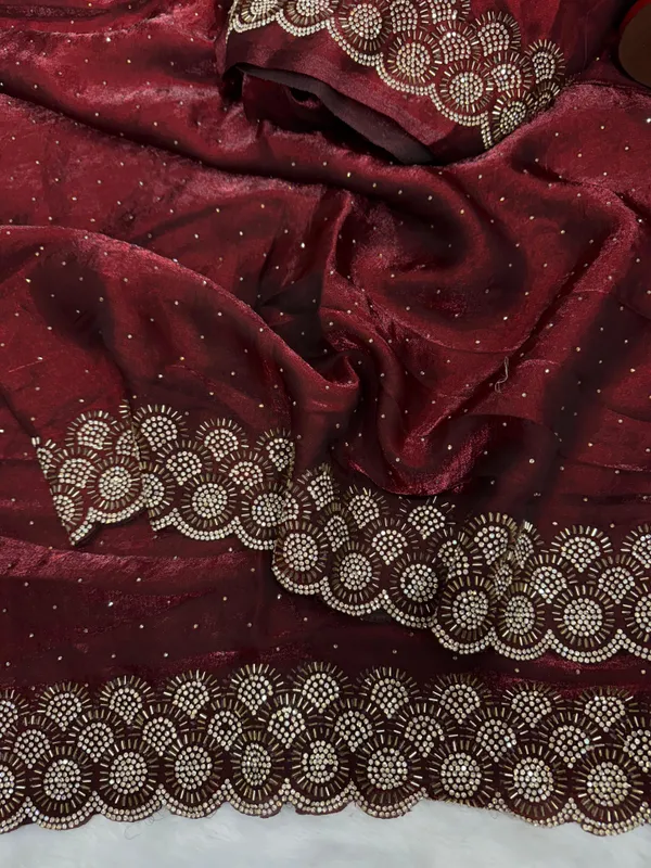 Maroon_Shaded_Space_Silk_Handwork_Designer_Saree