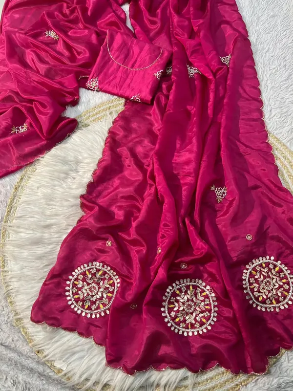 Rani_Satin_Silk_Handwork_Saree