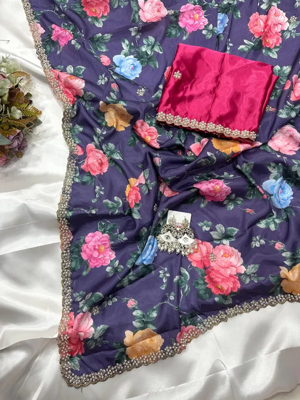 Navy_Blue_Floral_Print_Embroidered_Saree