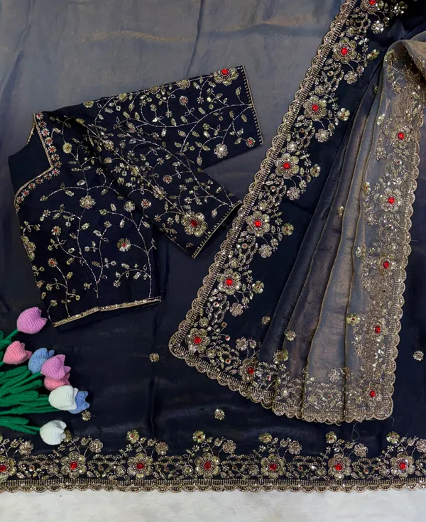 Navy_Dual_Shaded_Space_Silk_Saree