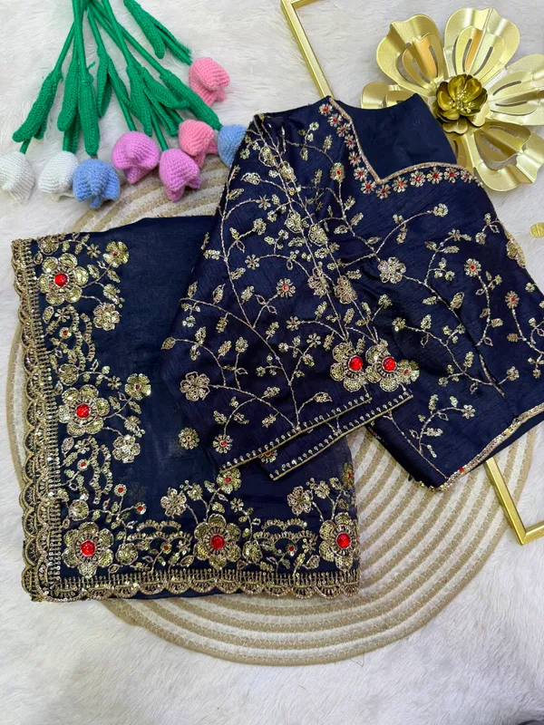 Navy_Dual_Shaded_Space_Silk_Saree