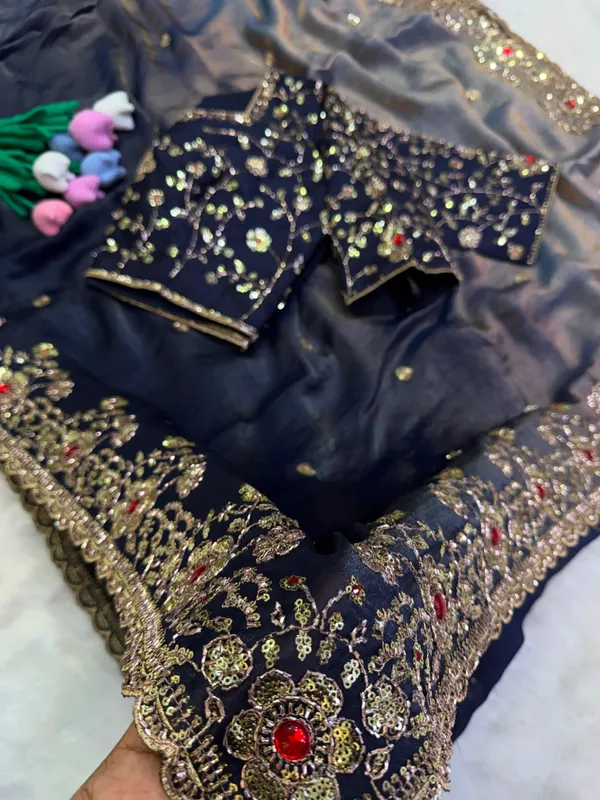 Navy_Dual_Shaded_Space_Silk_Saree