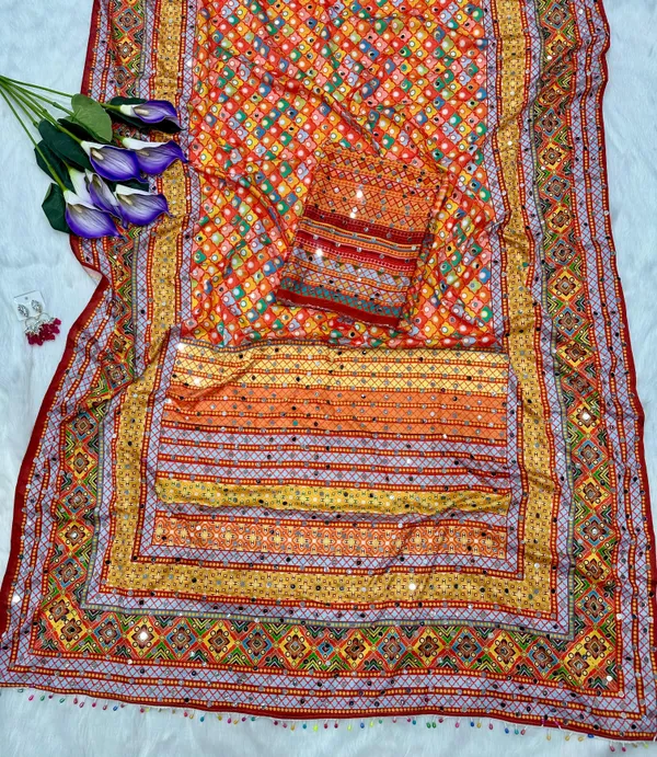Yellow_Ajarakh_Print_Mirror_Work_Saree