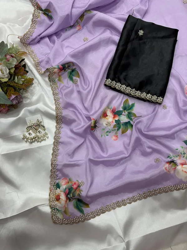 Lavender_Floral_Print_Embroidered_Saree