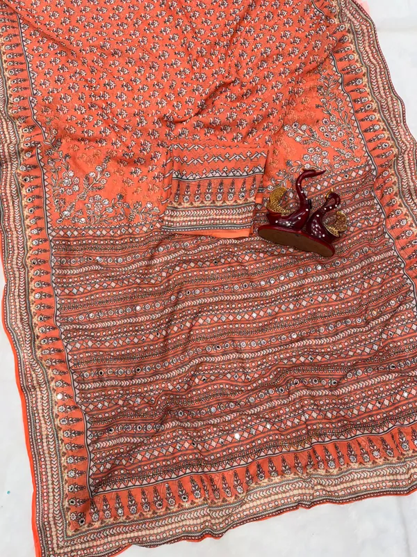 Orange_Printed_Hand_and_Mirror_Work_Saree