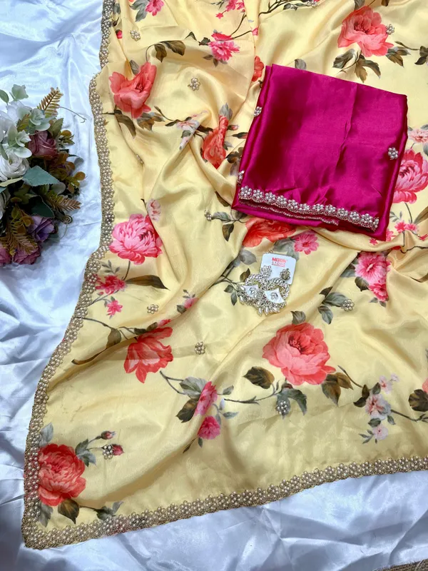 Light_Yellow_Floral_Print_Embroidered_Saree