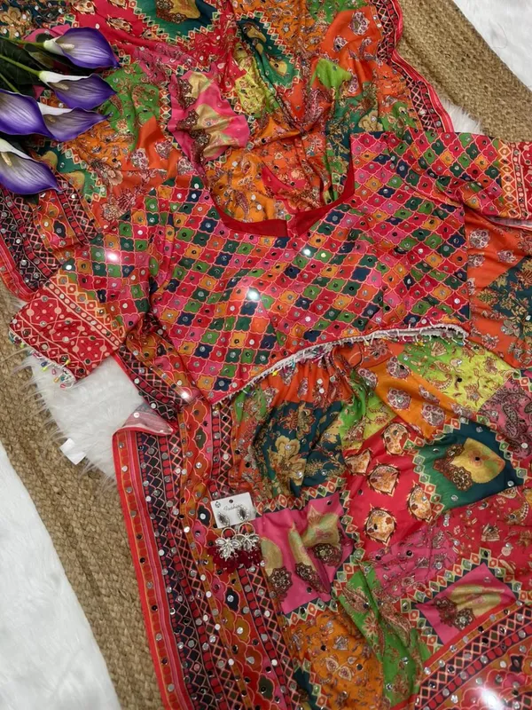 Orange_Ajarakh_Print_Mirror_Work_Saree