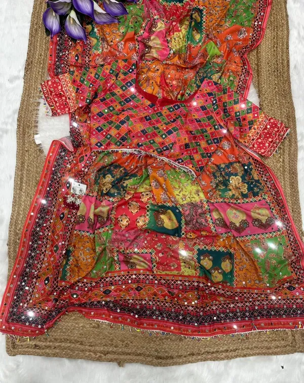 Orange_Ajarakh_Print_Mirror_Work_Saree