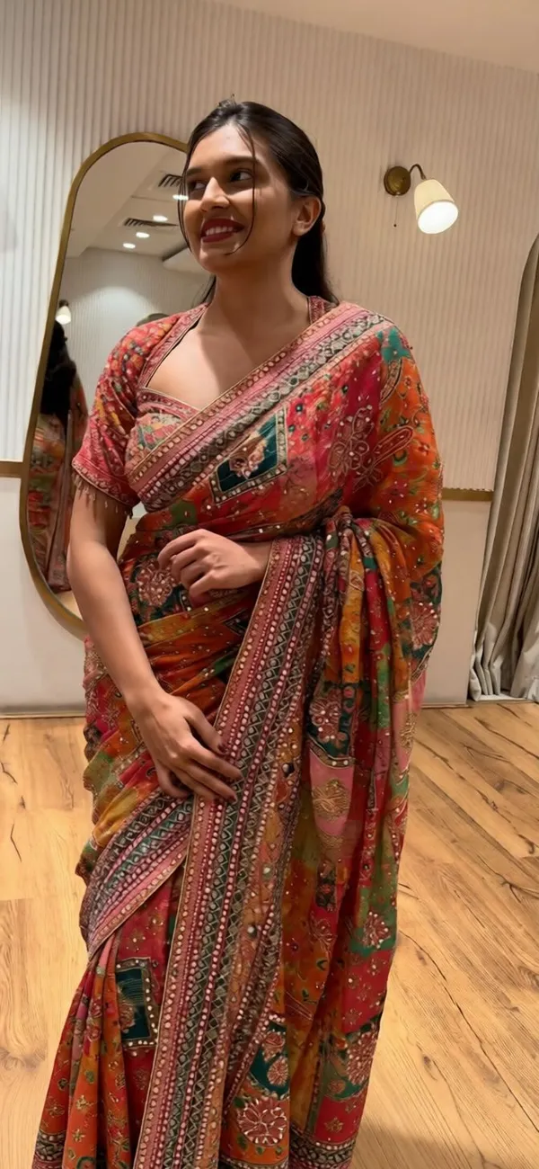 Orange_Ajarakh_Print_Mirror_Work_Saree