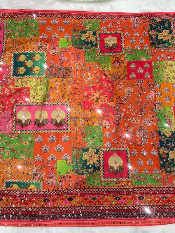 Orange_Ajarakh_Print_Mirror_Work_Saree