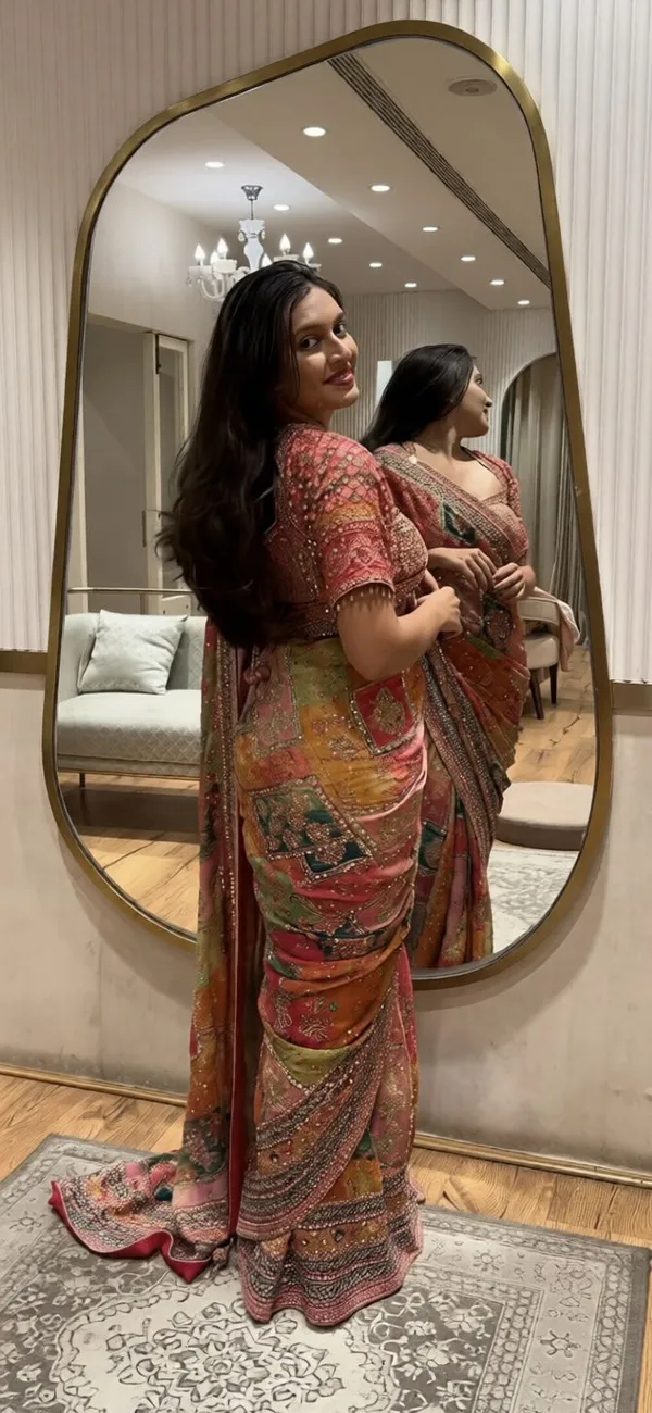Orange_Ajarakh_Print_Mirror_Work_Saree