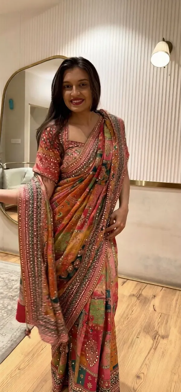Orange_Ajarakh_Print_Mirror_Work_Saree