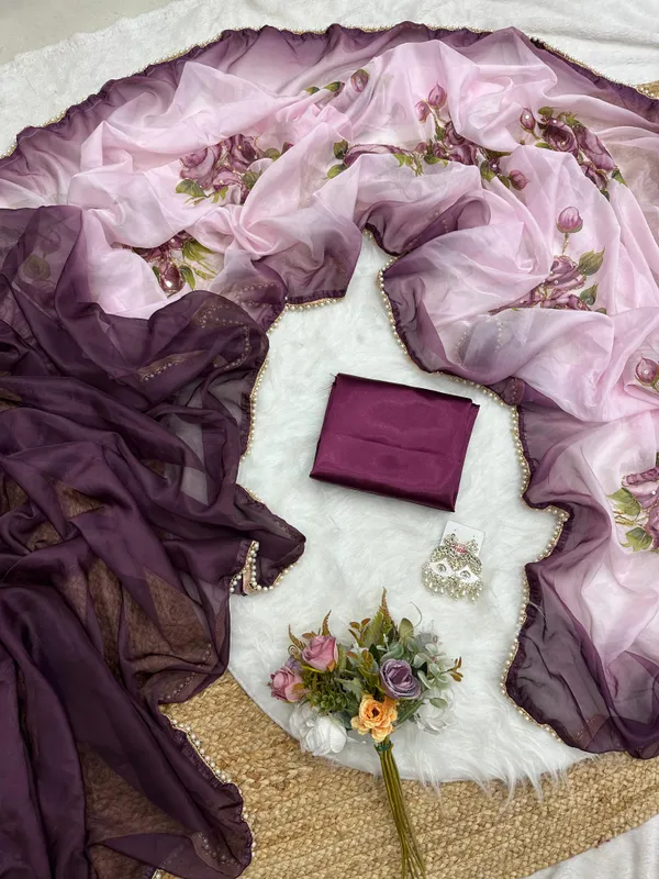 Wine_Katdana_and_Beads_Hand-Embroidered_Saree