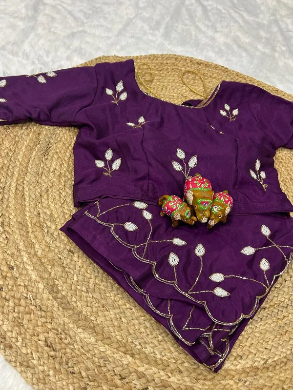Wine_Beads_Leaf_Handwork_Designed_Saree