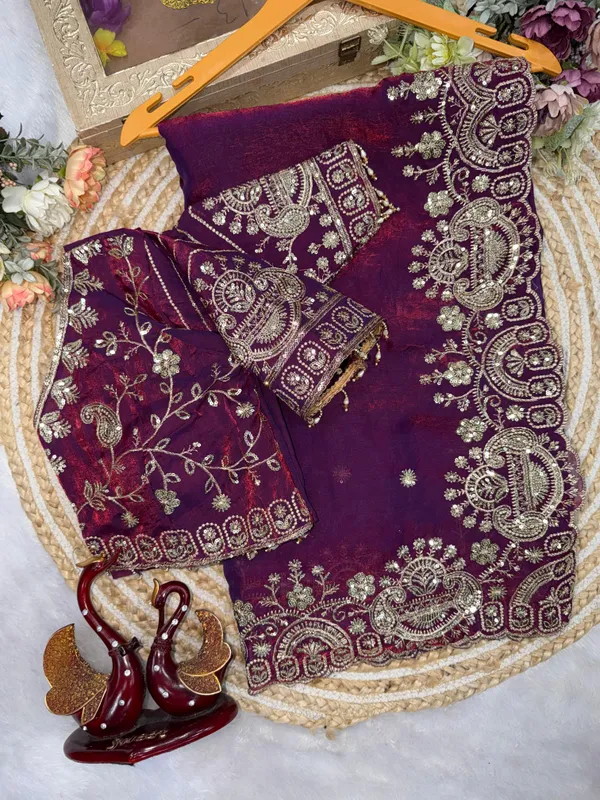 Wine_Space_Silk_Embroidered_Saree