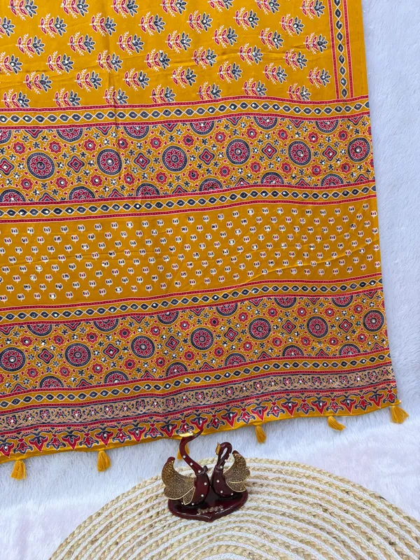 Yellow_Ajarakh_Print_Mirror_Embroidered_Saree